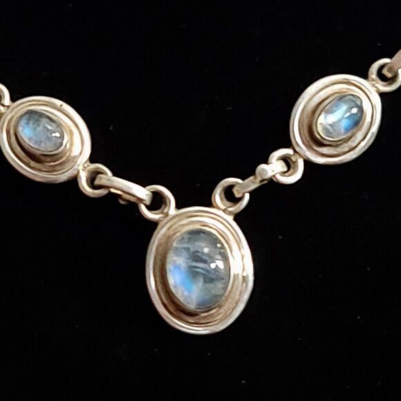 925 Sterling Silver Moonstone Necklace 24" - Picture 2 of 8